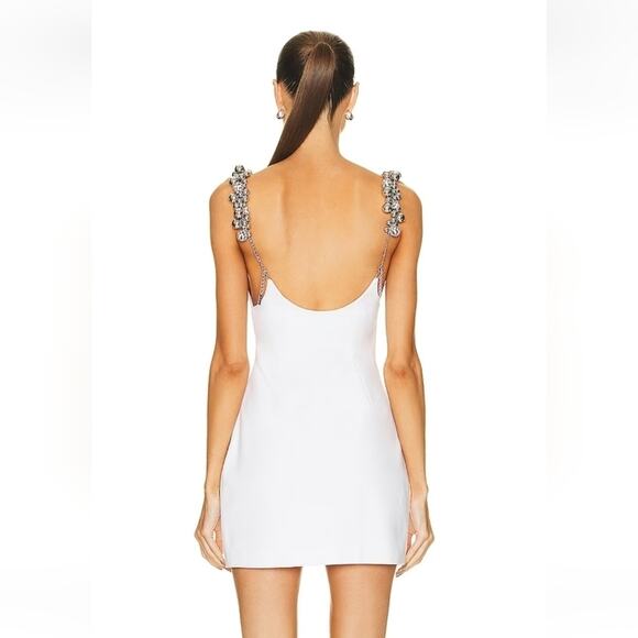 AREA Grape Cluster Dress in White Sleeveless Beaded Straps Medium Mini Deep V - Picture 3 of 14